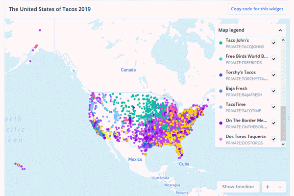 The United States of Tacos: a map of the 14 biggest Mexican chain eateries in America