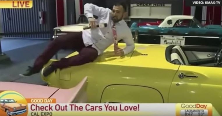 TV Reporter Jumps On Cars At Car Show, Damaging Vintage Cars, And Gets Fired